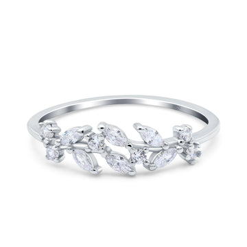 Petite Dainty Marquise Eternity Wedding Ring Simulated Cubic Zirconia 925 Sterling Silver